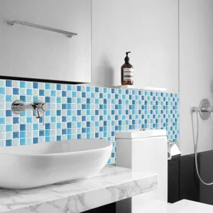 Autocollants carrelage mosaïque bleu blanc adhésif imperméable bain cuisine mur détail