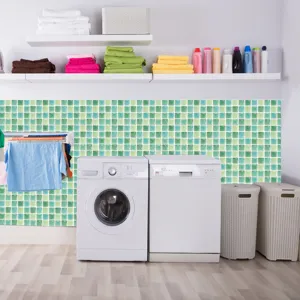 Autocollant de carrelage en cristal vert pour cuisine et buanderie, déco murale.
