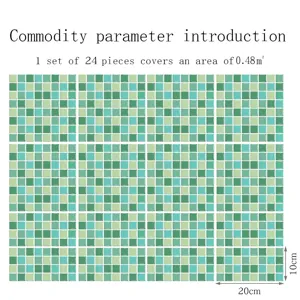 Adhesivo Baldosa Mosaico Verde Cristal Impermeable Cocina Pared Decoración 24Pz