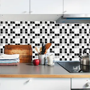 Adhesivos para azulejos de cocina impermeables mármol negro y blanco decoración pared