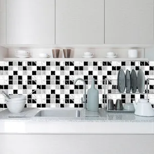 Adhesivo para azulejos de cocina impermeable patrón de mármol negro y blanco detalle