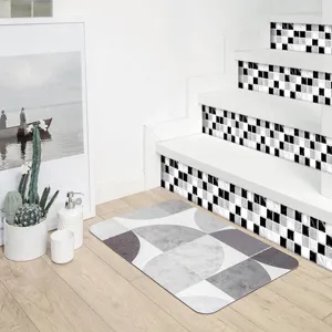 Adhesivos de azulejos autoadhesivos para escaleras, diseño de mármol en blanco y negro