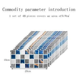 Adhesivos para azulejos de cristal impermeable cocina decoracion pared 48pzas 10x20cm
