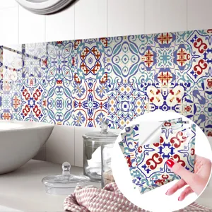 Moroccan retro tile stickers for kitchen and bathroom self-adhesive waterproof wall decor.
