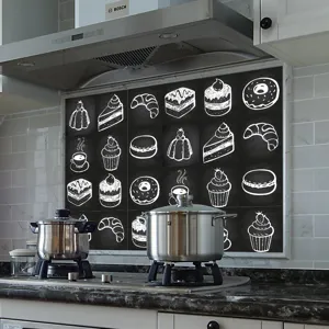 Vintage chalk drawing tile sticker self-adhesive waterproof kitchen wall decor decal
