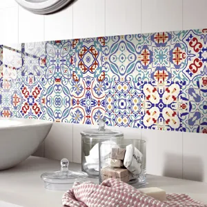 Moroccan retro self-adhesive tile sticker detail, vintage wall paper decor for kitchen bathroom