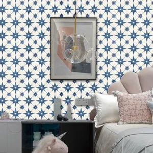 Blauwe en witte ster muursticker zelfklevend PVC mozaïek tegelsticker voor kamer