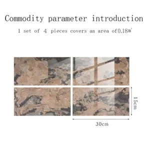 Vue détaillée montrant les dimensions de l'autocollant de carrelage, 30x15cm, 4 pcs