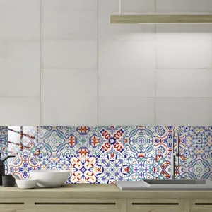 Moroccan retro kitchen tile sticker peel and stick waterproof wall paper for home decor