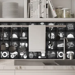 Vintage grey chalkboard style kitchen tile stickers, waterproof self-adhesive wall decals.