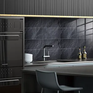 Autocollant de carrelage adhésif texture marbre noir étanche pour dosseret mur