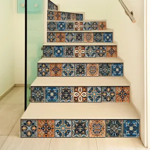 Adhesivos de azulejos retro autoadhesivos patron marroqui para escaleras 10 piezas