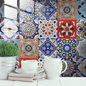 Moroccan retro tile stickers kitchen wall decor self adhesive wallpaper detail closeup view