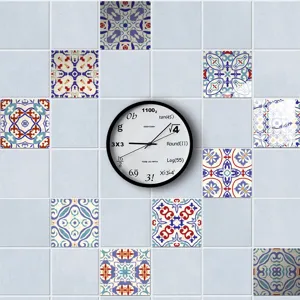 Moroccan retro tile wall sticker with creative math clock design for home decoration.