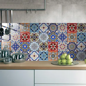 Moroccan retro tile stickers self-adhesive wall paper for kitchen home decor details