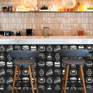 Retro black chalk tile stickers for kitchen wall renovation, self-adhesive waterproof tile decals.