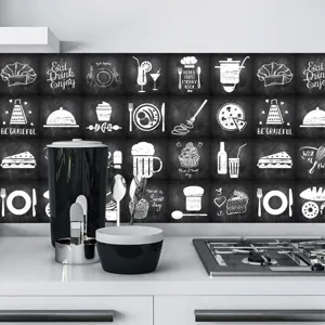 Kitchen chalk style wall tile stickers, waterproof self-adhesive back splash decals.