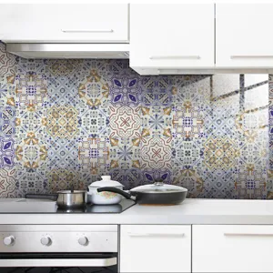 Moroccan vintage tile sticker self adhesive wallpaper for kitchen backsplash and wall decor.