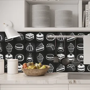Kitchen chalkboard style tile stickers, waterproof self-adhesive wall paper for home decor.