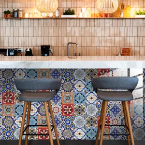 Moroccan tile stickers self-adhesive waterproof wallpaper for kitchen island bar decor.