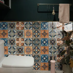 Detalle de pegatinas de azulejos retro, decoración de pared impermeable para baño.