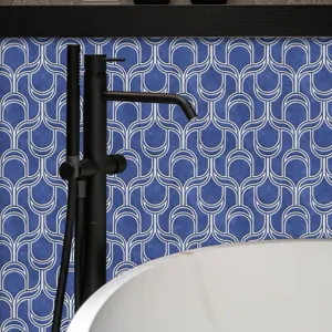 Blue mosaic tile sticker self-adhesive PVC wallpaper for bathroom wall decor detail view