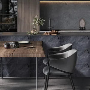 Stickers muraux modernes effet marbre sombre adhésifs pour la décoration de cuisine.