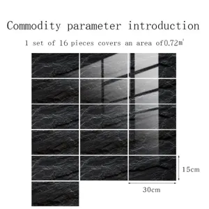 16pcs Autocollants Carreaux Marbre Film Cristal Adhésif Mural Faux Ardoise 30x15cm DIY