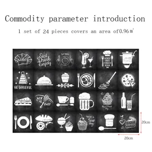 Retro grey chalk tile stickers for kitchen and restaurant decor, self-adhesive wall tiles 24pcs