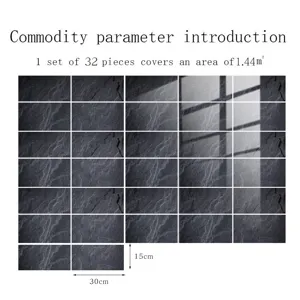 Film cristal texture marbre autocollants de carrelage, 32 pièces couvrant 1,44 mètres carrés.