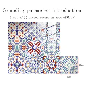 Moroccan tile stickers 10pcs set, 10x10cm waterproof self-adhesive wall decals for kitchen decor.