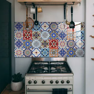 Moroccan tile sticker detail shot, self-adhesive kitchen backsplash wall decor panel.
