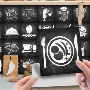 Retro gray chalkboard kitchen tile stickers, self-adhesive waterproof restaurant wall decor.