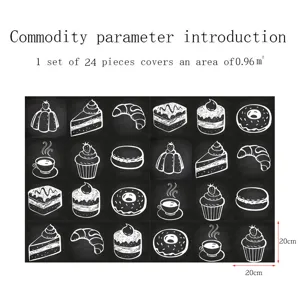 Blackboard style dessert tile stickers set 24pcs 20x20cm retro kitchen wall decors