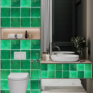 Pegatinas de azulejos cuadrados verdes vintage autoadhesivas impermeables decoración.