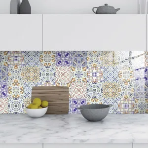 Kitchen backsplash tile stickers, Moroccan retro pattern self-adhesive decor scene
