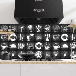 Kitchen backsplash tile stickers retro chalkboard style self-adhesive waterproof wall decor