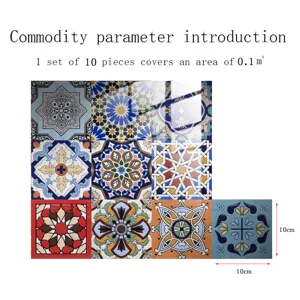 Moroccan style self-adhesive tile stickers for kitchen and wall decor, 10x10cm set of 10 pieces.