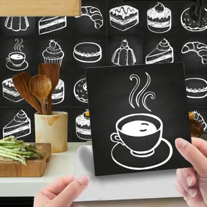 Retro Chalkboard Gray Tile Stickers Kitchen Dining Room Wall Decal Waterproof PVC Peel And Stick Home Decor