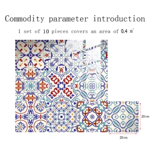 Details of Moroccan vintage tile stickers, 10 pieces covering 0.4 square meters surface.