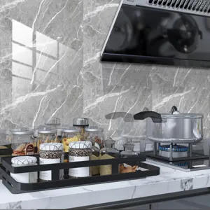 Grey marble tile sticker waterproof adhesive wall paper for kitchen home decor decoration 1pc