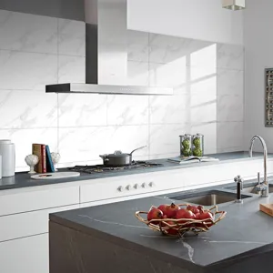 Self-adhesive marble pattern tile sticker for kitchen wall decor, waterproof and thick crystal film.