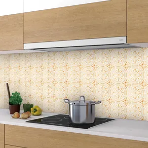 Detailed scene of kitchen mosaic tile sticker, self-adhesive waterproof DIY PVC wall decor.