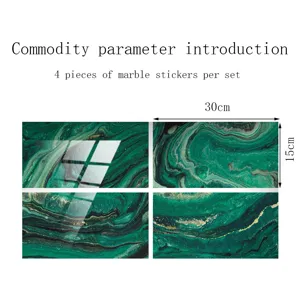 Green marble tile stickers 30x15cm 4pcs set waterproof wall decor sticker home improvement