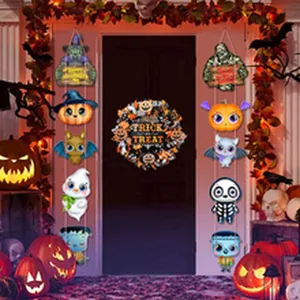 Halloween hanging decorations set with cute ghosts, pumpkins and wreaths for party decor