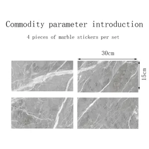 Marble texture tile stickers set of 4 pieces, 30x15cm waterproof wall sticker decor
