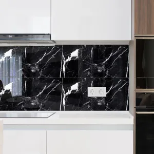Pegatina de azulejo de cristal de marmol negro, decoracion de pared de cocina, adhesivo removible.