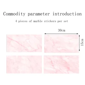 Pink marble tile stickers set of 4 pieces, waterproof self-adhesive wall decor for home kitchen bathroom.
