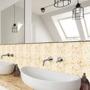 Self-adhesive mosaic tile stickers for bathroom wall decor, waterproof PVC DIY peel and stick.