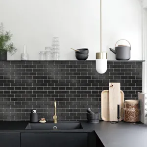 Black peel and stick subway tile backsplash waterproof PVC wall paper for kitchen decor
